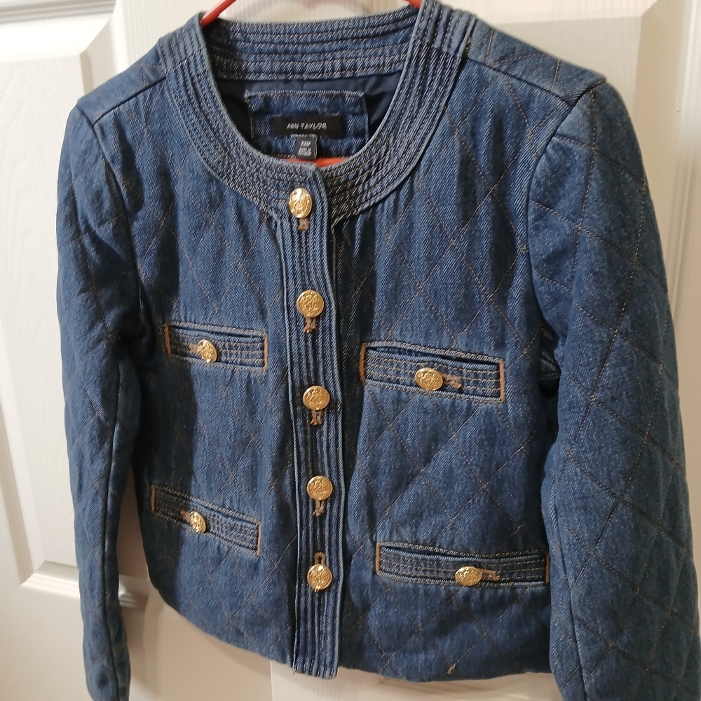 NWOT ANN TAYLOR QUILTED DENIM CROPPED JACKET, XXSP